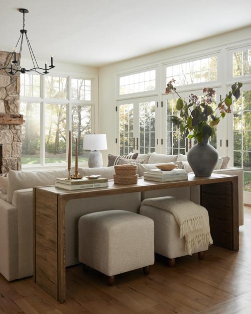 Living Room Hargrave Console Table featuring Chase Cube stools