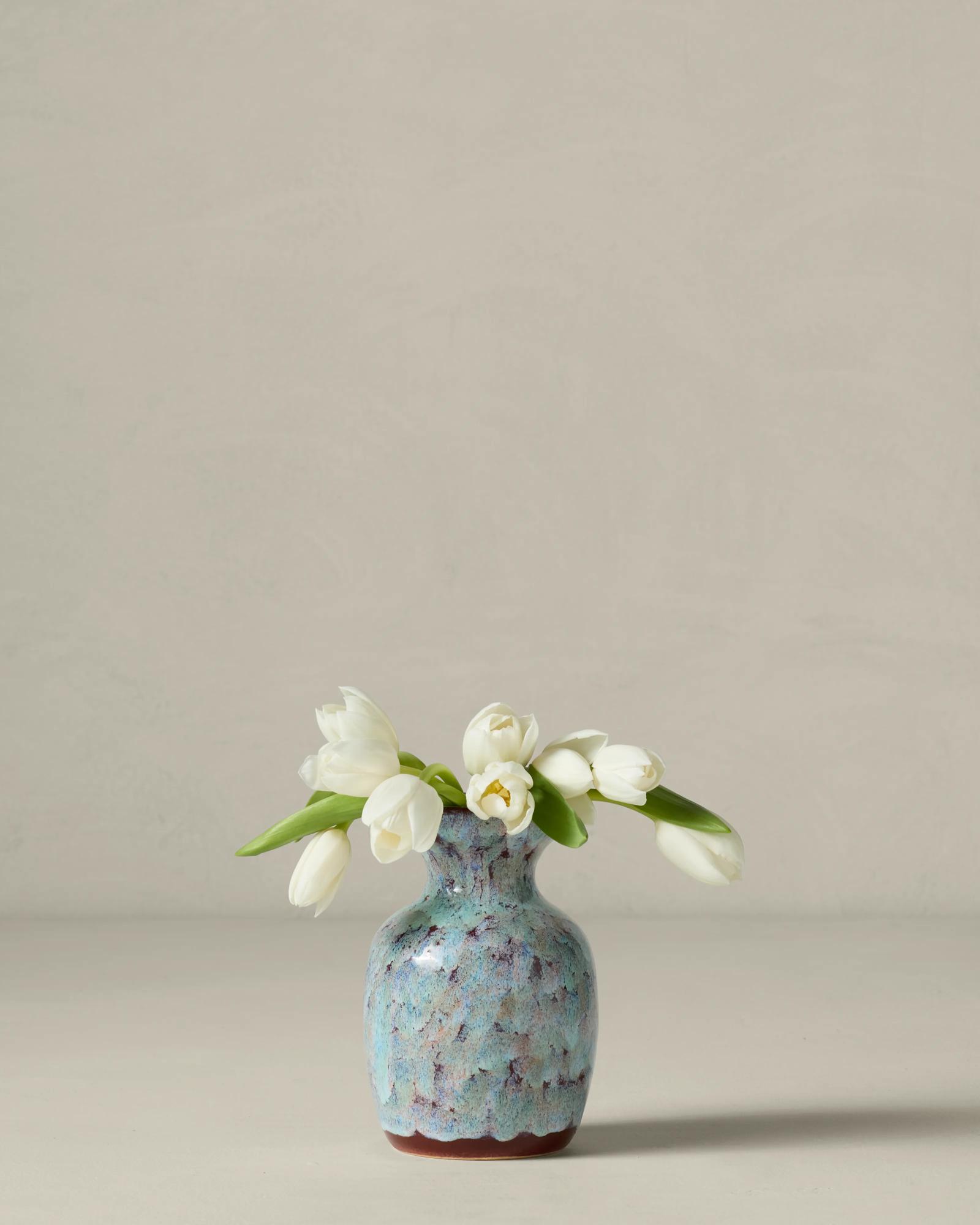 Maude Glaze Ceramic Collection - Red / Blue Multi Small Vase 4.5W x 2.5H x 4.5D