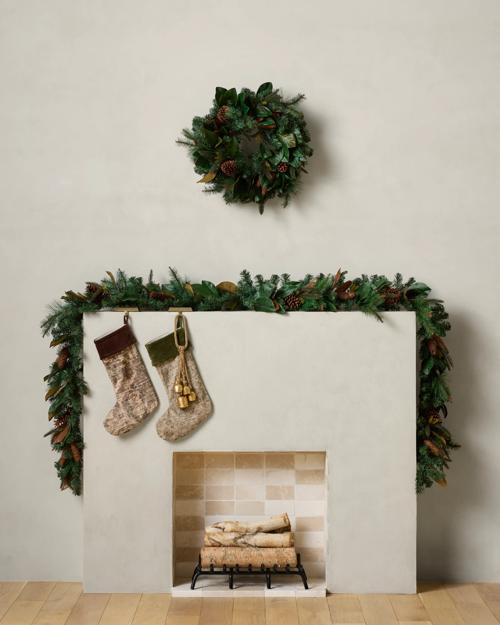 Mantel is pictured with two garland strands.