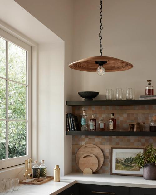 Kitchen countertop featuring Nuri pendant light and Countryside Scenery Artwork