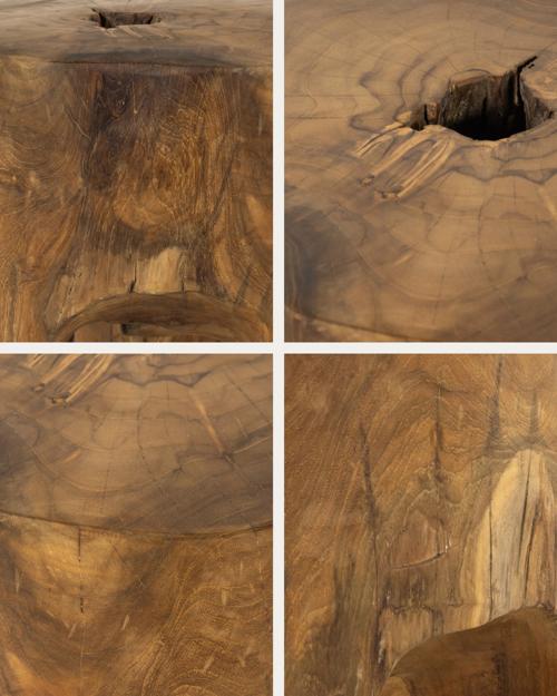 Variations in the wood—including knots, cracks, striations, and coloration—are to be expected, inherent to the natural teak.